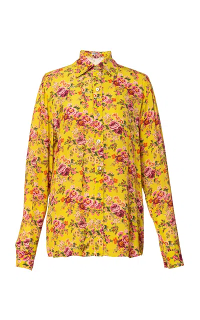 Lena Hoschek Palazzo Satin Button-up Top In Floral