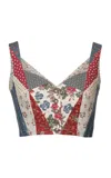 Lena Hoschek Patchwork Cropped Cotton Top In Multi