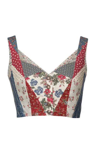 Lena Hoschek Patchwork Cropped Cotton Top In Multi