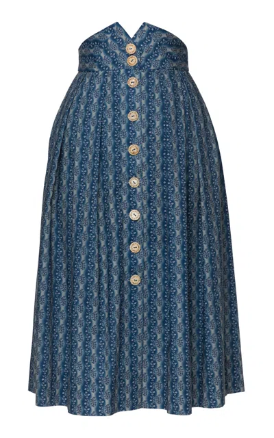 Lena Hoschek Philomena Patterned Cotton Midi Skirt In Blue