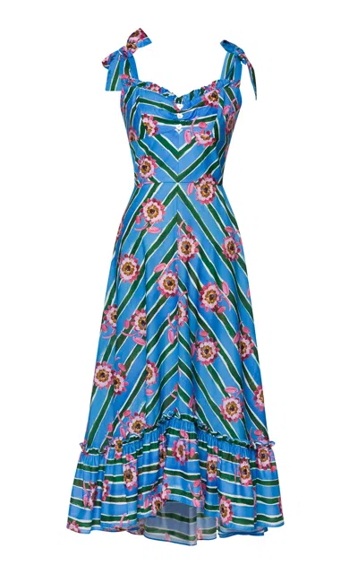 Lena Hoschek Portofino Printed Cotton Midi Dress In Blue