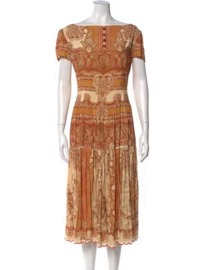 Pre-owned Lena Hoschek Printed Knee-length Dress In Orange