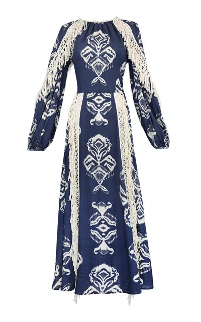 Lena Hoschek Resort Linen-blend Maxi Dress In Blue