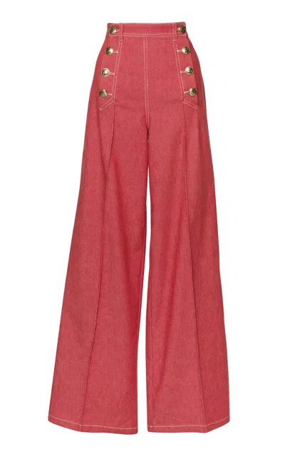 Lena Hoschek Sailor Pintucked Denim Jeans In Red