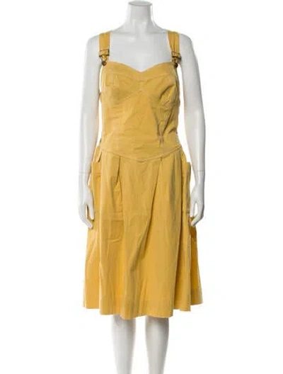 Pre-owned Lena Hoschek Square Neckline Knee-length Dress In Yellow