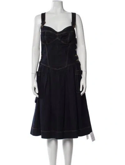 Pre-owned Lena Hoschek Square Neckline Midi Length Dress W/ Tags In Blue