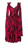 Lena Hoschek Swoon Silk Tie-detailed Peasant Midi Dress In Pink