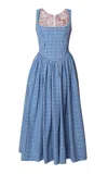 Lena Hoschek Tessa Cotton Plaid Drop Waist Midi Dress In Blue