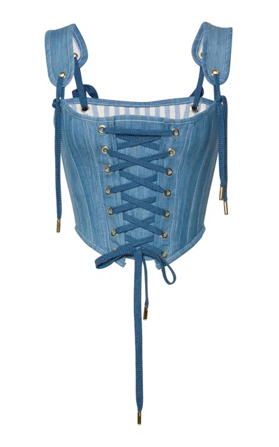 Lena Hoschek Toni Lace-up Denim Corset In Brown