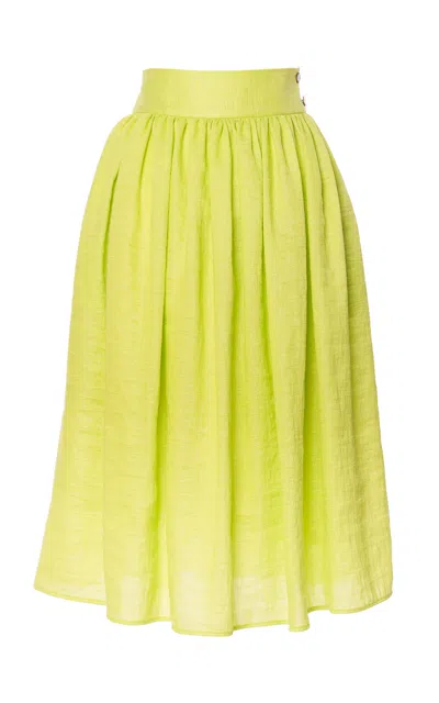 Lena Hoschek Utopia Linen A-line Midi Skirt In Lime Green