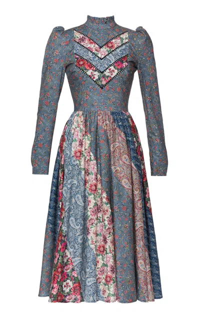 Lena Hoschek Vanderbilt Patchwork Cotton Midi Dress In Multi