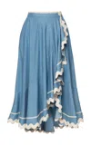 Lena Hoschek Vela Scalloped Cotton Midi Skirt In Blue