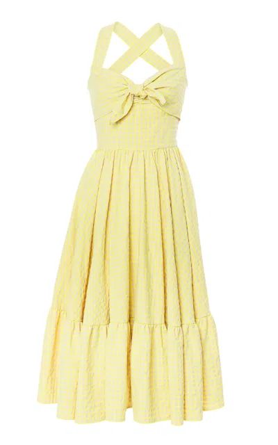Lena Hoschek Vitamin D Plaid Tie-detailed A-line Midi Dress In Yellow