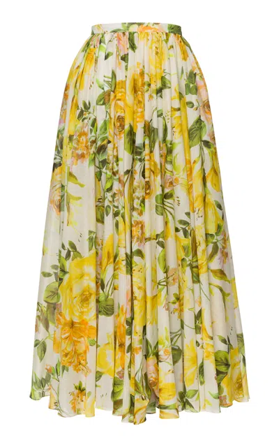 Lena Hoschek Vittoria Floral Cotton Maxi Skirt In Yellow