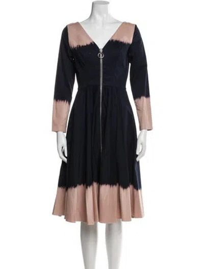 Pre-owned Lena Hoschek V-neck Midi Length Dress In Blue