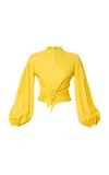 Lena Hoschek Wonderland Linen Tie-detailed Button-up Top In Yellow