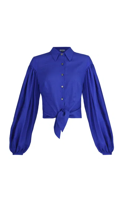Lena Hoschek Wonderland Linen-blend Blouse In Royal Blue