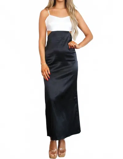 Lena Jodie Colorblock Satin Bow Back Maxi Dress In Black/white In Multi