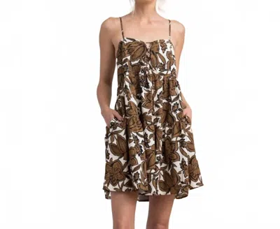 Lena Krista Babydoll Mini Dress In White/brown In Multi