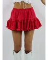 Lena Lace Trim Detail Flare Mini Skirt In Red In Red