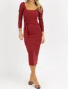 LENA LONG SLEEVE TIE FRONT MAXI DRESS IN BURGUNDY
