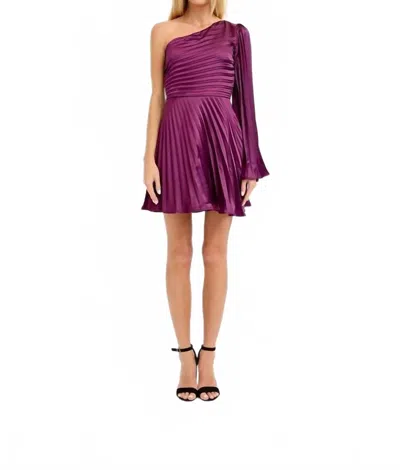 Lena Moment Pleated One Shoulder Satin Mini Dress In Plum In Purple