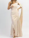 LENA ONE SHOULDER AND SASH SATIN MAXI DRESS IN CHAMPAGNE