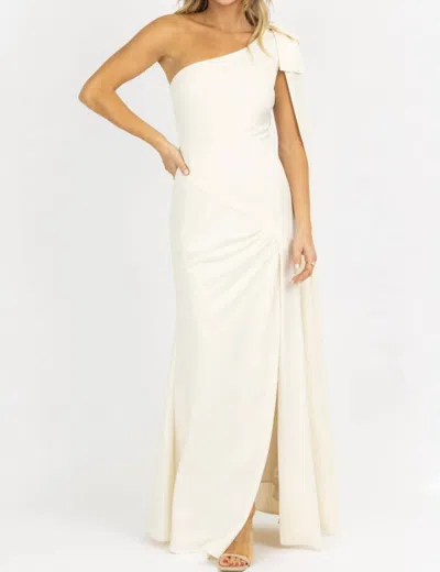 Lena One Shoulder And Sash Satin Maxi Dress In Ivory In Multi