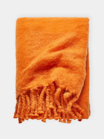 Lena Rewell Handwoven Mohair Large Blanket  Abask Luxury Gift In Orange