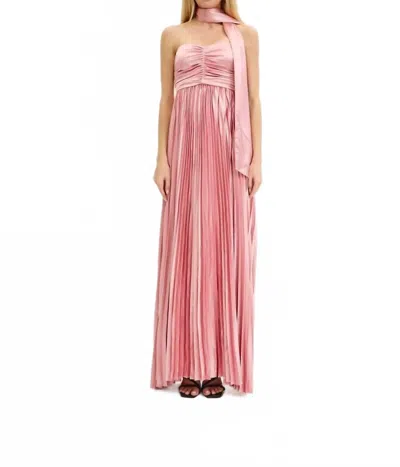 Lena Rosie Pleated Maxi Dress And Scarf In Rose In Multi