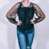 Lena Sheer Polka Dot Blouse With Shell Tank Top In Black In Black