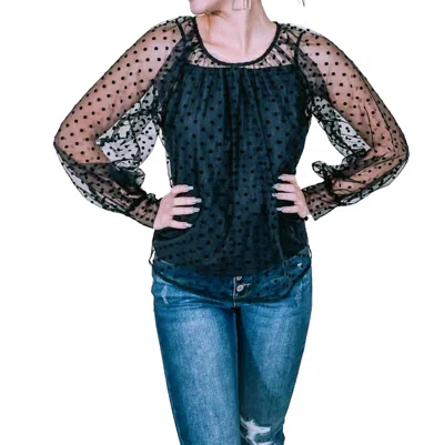Lena Sheer Polka Dot Blouse With Shell Tank Top In Black