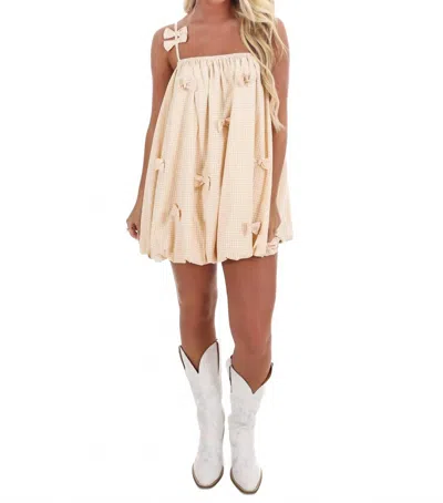Lena Sweet On You Bow Bubble Mini Dress In Beige In Gold