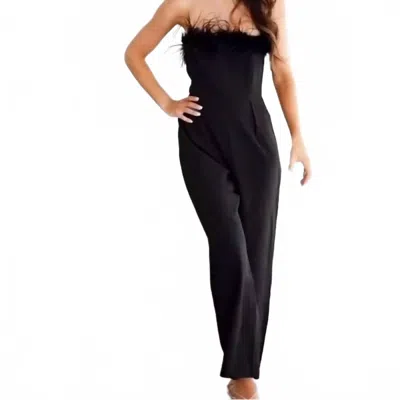 Lena Women's Strapless Feather Top Jumpsuit In Black