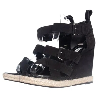 Pre-owned Lenci Baaga, Suede Wedge Sandal In Black