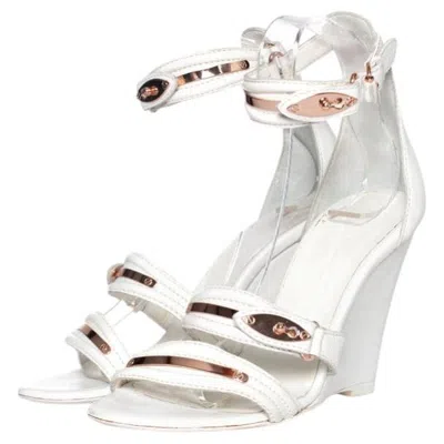Pre-owned Lenci Baaga, White Leather Wedges
