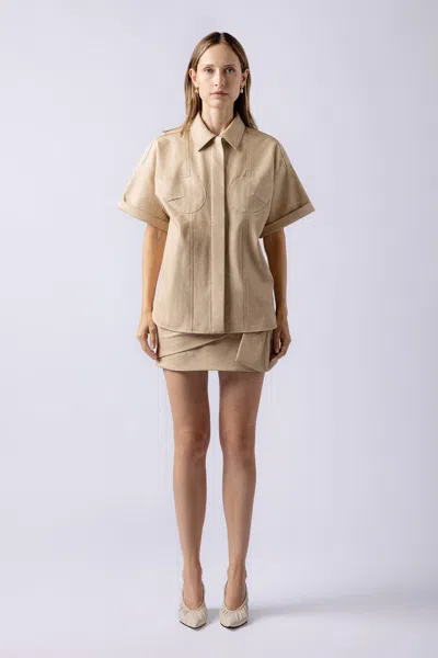 Lendrop Studios Women's Brown Mei Leather Shirt Tan