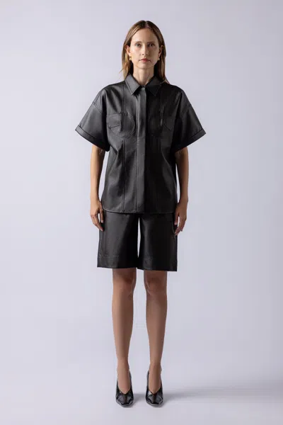 Lendrop Studios Women's Mei Leather Shirt Black