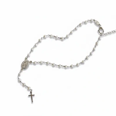 Leni James The Amelia Pearl Rosary Anklet In Silver