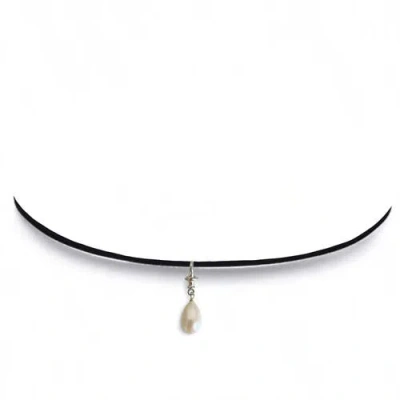 Leni James The Francesca Pearl Drop Choker In White/beige/black