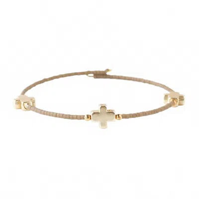 Lenny & Eva Faithful Cross Bangle In Mocha In Brown
