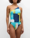 LENNY NIEMEYER ABSTRACT ONE-SHOULDER ONE-PIECE SWIMSUIT