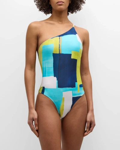 Lenny Niemeyer Abstract One-shoulder One-piece Swimsuit In Bleue