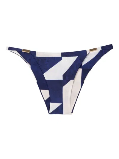 Lenny Niemeyer Abstract-print Gold-detail Bikini Bottom In Blue