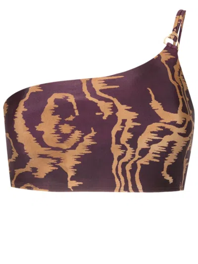 Lenny Niemeyer Abstract-print One-shoulder Bikini Top In Purple