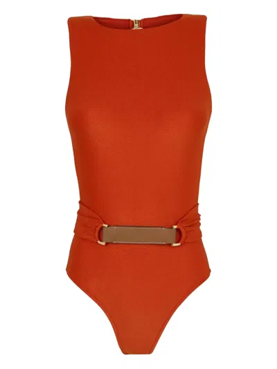 Lenny Niemeyer Belted Swimsuit In Orange