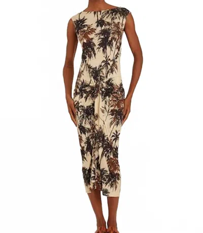 Lenny Niemeyer Boat Neck Dress With Pareo Tie Waist In Black And Brown In Multi