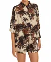 Lenny Niemeyer Corumbau Over Sized Button Up Short Sleeve Shirt In Black And Brown In Multi