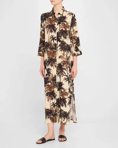 Lenny Niemeyer Corumbau Shirt Dress With Slit In Black Brown