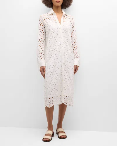 Lenny Niemeyer Eyelet Embroidered Knee-length Shirtdress In Off White